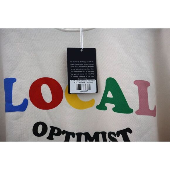 Madhappy 4U032 Unisex Sz L Ivory Local Optimist Colorful Crewneck Pullover - Picture 4 of 6